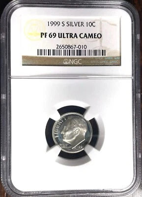 1999 S SILVER ROOSEVELT DIME 10C NGC PF69 ULTRA CAMEO - Image 1 of 2