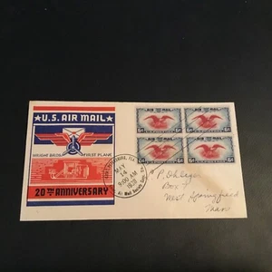 FDC 1938#C26 STAEHLE CACHET U.S. AIR MAIL 20th ANNIVERSARY 6ct BLOCK FIRST PLANE - Picture 1 of 2