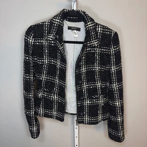 Body By Victoria Secret Blazer Women 6 Black & White Plaid Jacket Full Zip - Picture 1 of 13