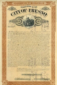 1895 City of Fresno Sewer Bond Certificate - Picture 1 of 1