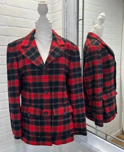 Karen Scott karierter Blazer/Jacke Gr. 10 adrette klassische Reitsport Urlaub - Bild 1 von 10