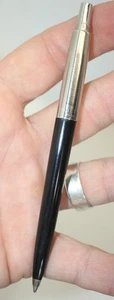 Vintage Parker Jotter Click Ballpoint Pen BLACK/Silver w/ Brass Threads USA read - Picture 1 of 14