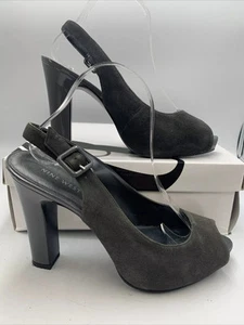 Nine West Dark Grey Suede Slingback Block Heels. Peep Toe. Size UK 7. Boxed - Picture 1 of 18