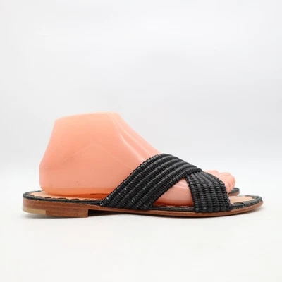 Jenni Kayne Women's Size EU 38 Black Raffia Crossover Slides Sandals - Image 1 of 4
