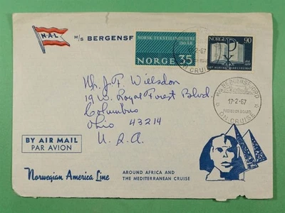 DR WHO 1967 NORUEGA PAQUEBOT BERGENSFJORD ENVÍO A EE. UU. R18114 Foto 1 de 2
