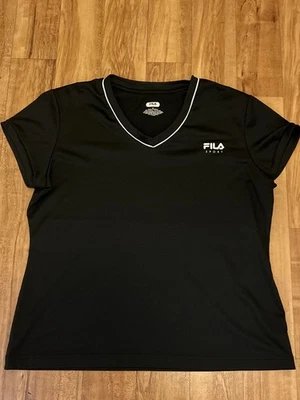Camiseta Fila Sport feminina tamanho XL preta manga curta absorção de umidade academia - Imagem 1 de 4