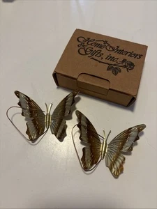 VTG BRASS GOLD TONE METAL BUTTERFLY DECOR SET HOME INTERIOR SMALL SET OF 2 - Picture 1 of 5
