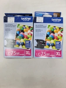 Paquete de 2 cartuchos de tinta magenta súper alto rendimiento Brother LC75XL nuevos genuinos caducados 2023 - Imagen 1 de 5