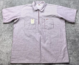 Ben Davis Shirt Mens XL Burgundy Stripe Short Sleeve Zip Work Casual Shirt - Picture 1 of 15