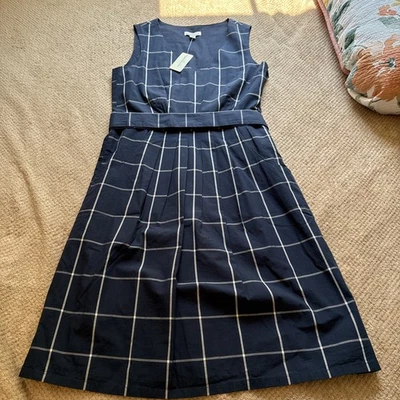 NUEVO CON ETIQUETAS - LLBean Sig-V Cuello Popelina Vestido Clásico Azul Marino y Blanco Rayas Foto 1 de 4