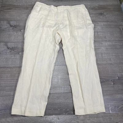 Polo Ralph Lauren Pants Linen Mens 40x30 Cream Dress Trousers Vintage Pleated - Image 1 of 4