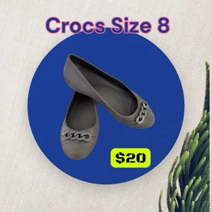 Crocs Shoes Sz 8 Gianna Chain Link Ballet Flats Black Rubber Comfort Slip On - Picture 1 of 4