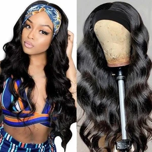 Headband Wig Human Hair Wigs Body Wave Glueless Human Hair Wig With Pre-attac... - Picture 1 of 9