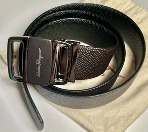 Salvatore Ferragamo Men's reversible leather belt Black/brown Gancini buckle 40" - Picture 1 of 9
