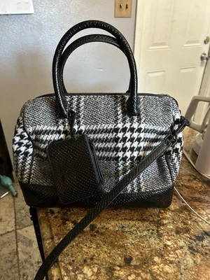 Calvin Klein Ashley Barrel Bag Purse Satchel Grey Plaid 11”x 8” Medium Classy - Image 1 of 4