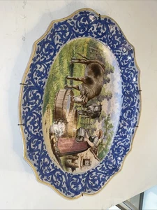 Große französische bemalte Fayence Servierplatte 19. Jahrhundert signiert G Asselineau - Bild 1 von 5