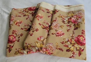 Faye Burgos Marcus Fabric 2 Pieces @ 60" Long x 44" Floral Roses Red Cream & Tan - Picture 1 of 11