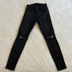 7 For All Mankind Damen Jeans schwarz beschichtete Baumwolle hoher Bund Skinny Größe 28 - Bild 1 von 9