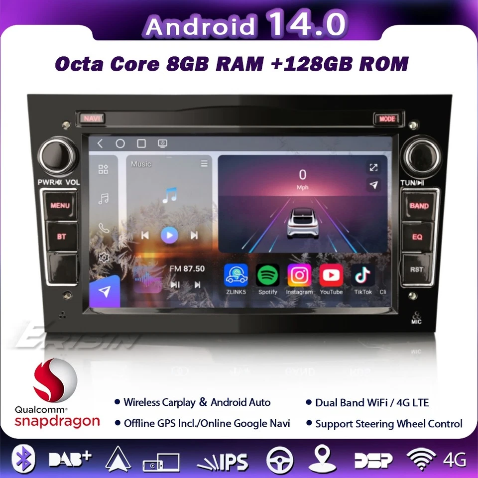 7"128GB Android 14 Qualcomm Android 14 Autoradio Opel Astra H Corsa D/C Zafira B - Bild 1 von 4
