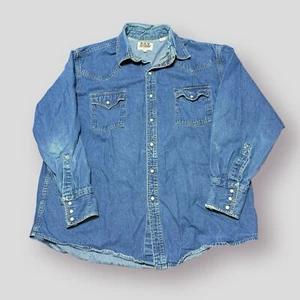 Ely Cattleman Shirt Mens XL Blue Denim Pearl Snap Western Cowboy Med Wash READ - Picture 1 of 7
