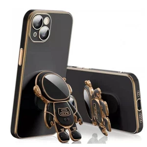 For Various Phone Graphite Black Astronaut Stand 6D Plating Cute Soft Case Cover - Picture 1 of 8