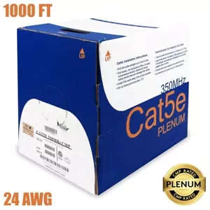 1000FT Cat5e Ethernet Network UTP Cable CMP Plenum Solid Copper Wire 24AWG Gray - Picture 1 of 1