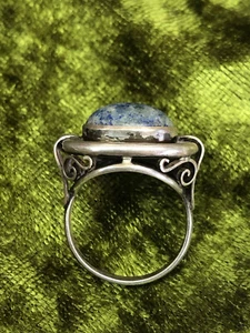 Antiker Ring Silber 835 mit Stein blau Sodalith Carbochon um 1910 Größe 17 mm - Picture 1 of 7