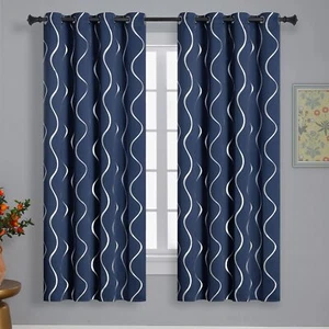 Textiler Navy Blue Blackout Curtains Thermal Insulated Blackout 52x45 2 Panels - Picture 1 of 9
