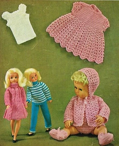 Dolls clothes knitting & crochet pattern 12 -14". Laminated copy. (V Doll 81) - Picture 1 of 4