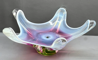 1960s Vintage Bohemian Czech Josef Hospodka Chribska Glass Bowl Centerpiece 13" - image 1 of 4