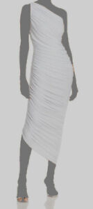$218 Norma Kamali Women's White One-Shoulder Ruched Diana Gown Dress Size S/36