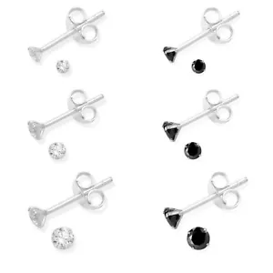 Sterlingsilber 2mm 3mm 4mm Klar Schwarz Rund 4 Klaue Cz Ohrstecker Set - Bild 1 von 27