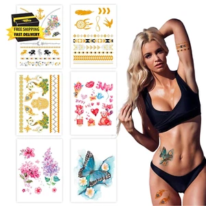6 Sheet Women DIY Realistic Temporary Tattoos,Strong Adhesive Fake Temporary Tat - Picture 1 of 7