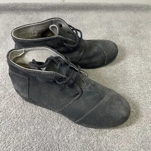 Toms Ankle Boots Women's Sz 3 Desert Wedge 10010659 Gray Suede Lace Up - Picture 1 of 11