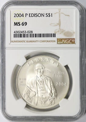 2004-P $1 Edison Silver Dollar Commemorative NGC MS69 - Image 1 of 2