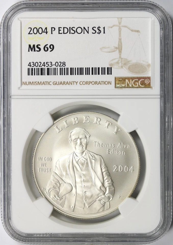 2004-P $1 Edison Silver Dollar Commemorative NGC MS69 - Image 1 of 2