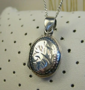 Vintage Western Sterling Silver Floral Double Picture Locket Chain Necklace 18" - Picture 1 of 9