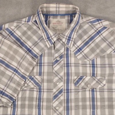 Route 66 Shirt Adult Large Gray/Blue Pearl Snap Plaid Western Short Sleeve - Image 1 of 4