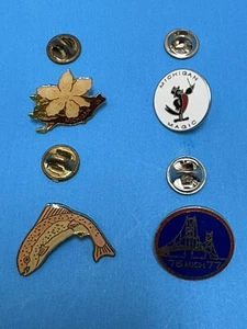 Vtg Lot Of 4 Michigan Themed Silver & Gold Tone Color Enamel Lapel Pins W Backs - Picture 1 of 17