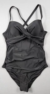 Traje de baño de una pieza para mujer grande negro recortado torcido cruzado espalda acolchado - Imagen 1 de 10
