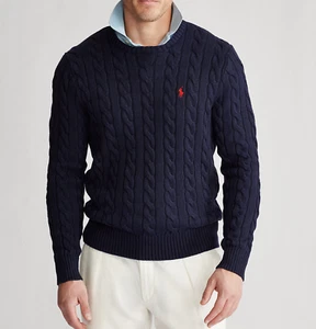 Ralph Lauren Polo Men's Cable Knit Cashmere Crew Neck Long Sleeve Jumper//*