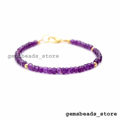 Pulsera/boyería tobillera rondelle de piedras preciosas con cuentas de amatista genuina de 4 mm 7" Foto 1 de 4