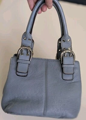 Винтажный Tignanello светло-синий / серый 100% кожи двойной ручки сумочки сумка  - Изображение 1 из 4
