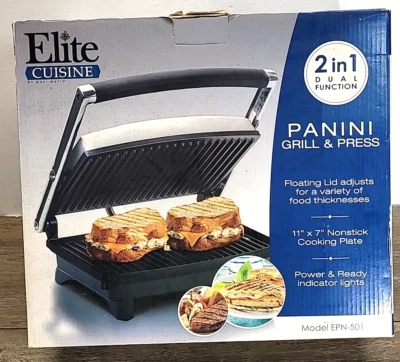 Parrilla y prensa Elite Cuisine 2 en 1 Panini de doble función modelo EPN-501 Foto 1 de 4