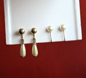 Menge 2 Vintage goldfarbene Ohrhänger Kunstperlen Richelieu Sarah Coventry  - Bild 1 von 10