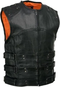 Milwaukee Leather 3530 Herren schwarz Swat Tactical Style Leder Motorrad Weste - Bild 1 von 10