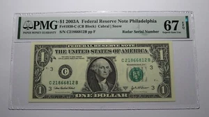 $1 2003 Radar Serial Number Federal Reserve Currency Bank Note Bill PMG UNC67EPQ - Picture 1 of 3