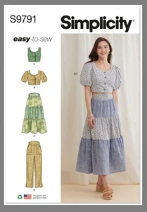 Simplicity Sew Pattern Misses Crop Tops Tiered Skirt & Pants S9791 Sz 4-12/12-20 - Picture 1 of 6