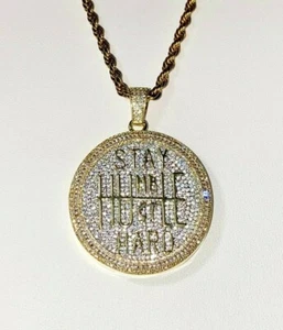 Ciondolo Stay Humble Hustle Hard Ice Ice Uomo Donna Oro 14k F Ciondolo Catena Corda - Foto 1 di 7