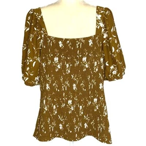 Top para mujer Ava & Viv talla grande 2X manga abullonada floral cuello cuadrado ajustado - Imagen 1 de 11